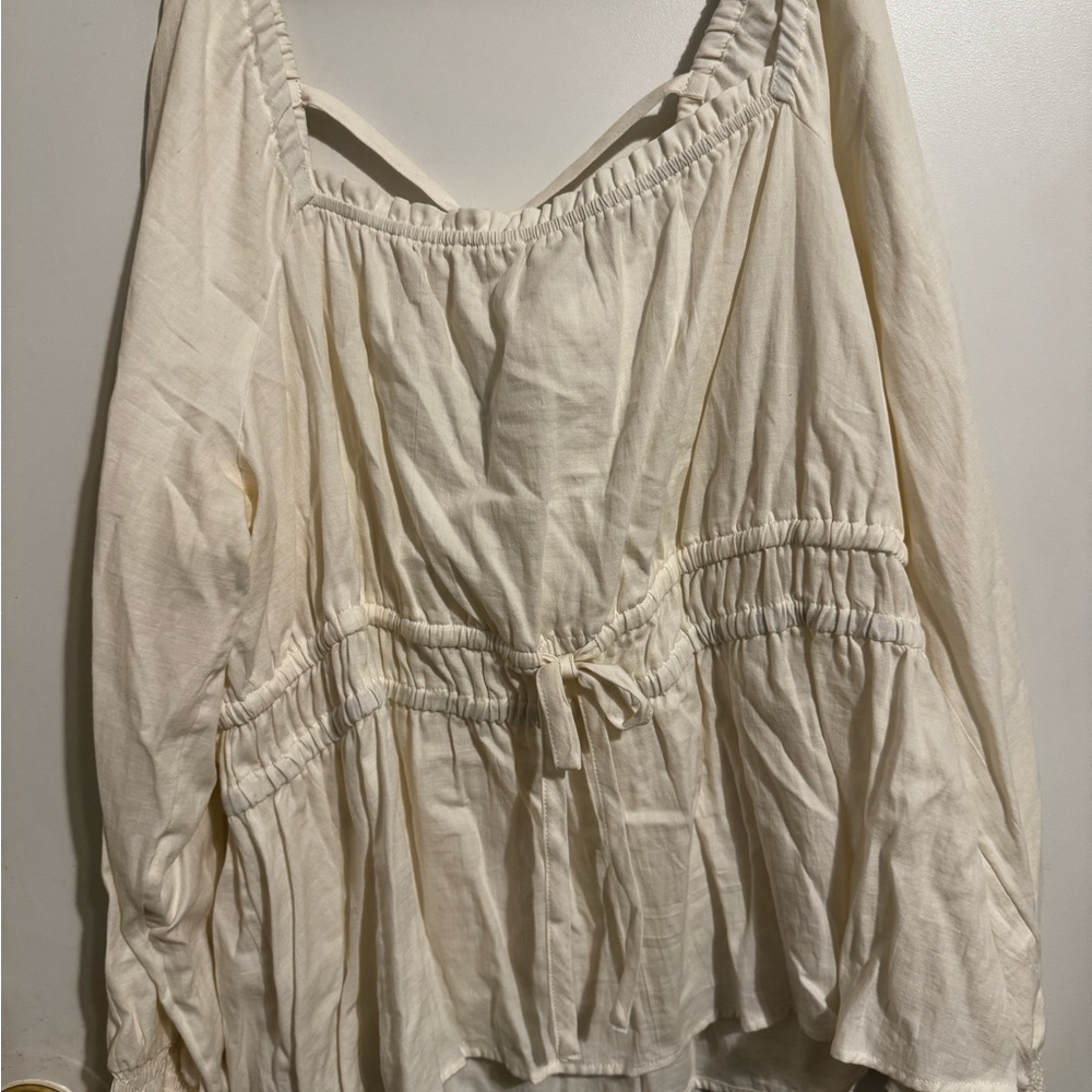 Ava & Viv Cream Smocked Long Sleeve Blouse